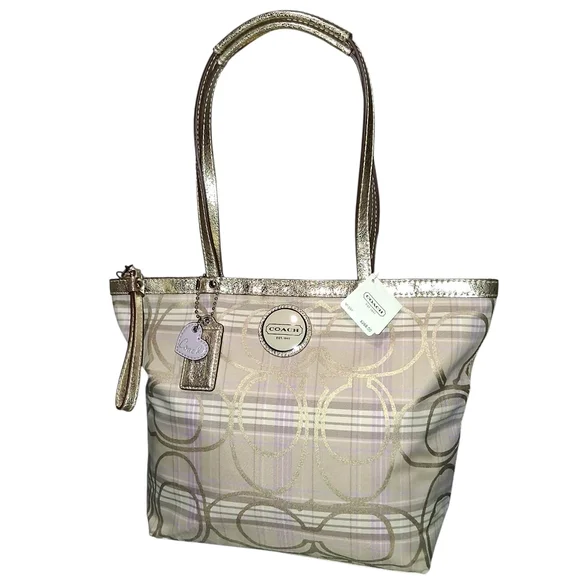 Coach F17474 Signature Multicolor Tartan Tote Shoulder Handbag - Picture 2 of 10